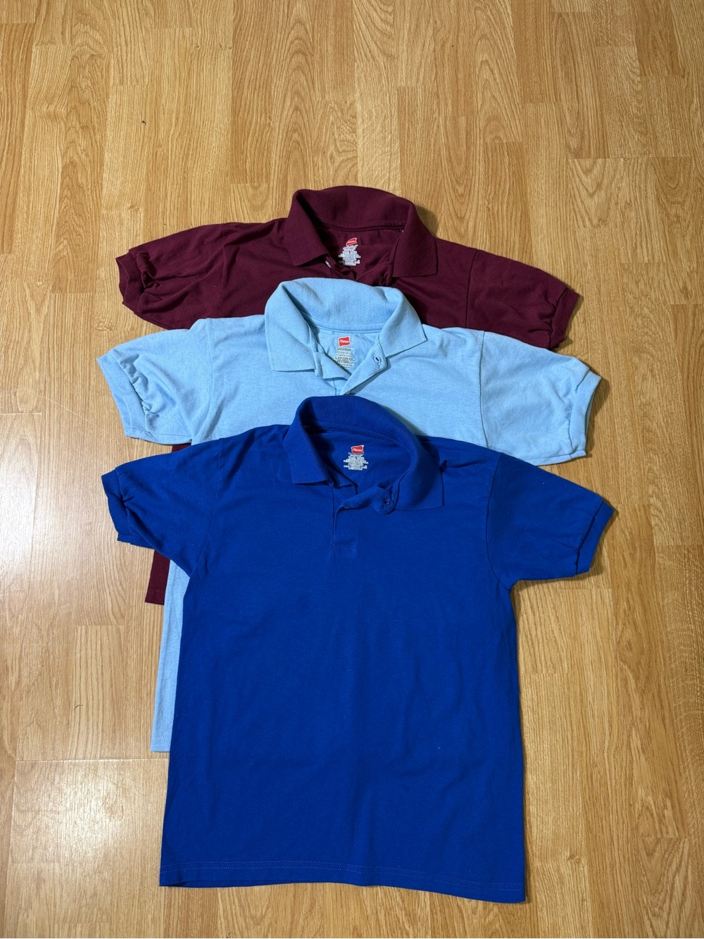 Hanes Kids Polo Pack - Royal Blue, Light Blue, Burgundy - Size L ( 14/16 )